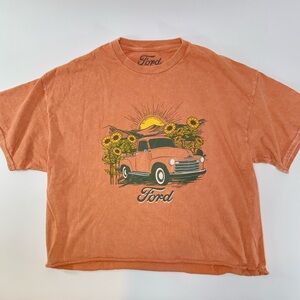 Ford Truck “Sunflowers ” Women’s Crop Top Rustic Orange T-Shirt Size XL